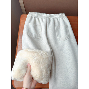 阔腿东北防寒滑雪裤 加绒保暖外穿棉裤 男冬季 花灰色特厚羊羔绒卫裤