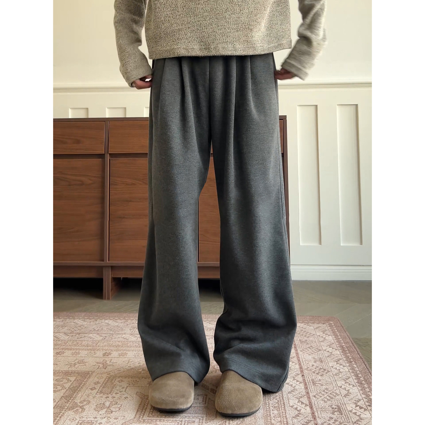 深灰色垂感微喇卫裤男款秋冬美式复古阔腿裤子慵懒风直筒休闲长裤,男装,休闲裤,淘宝优惠券,粉丝福利购,淘宝优惠卷