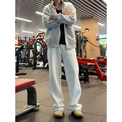 美式重磅加绒卫裤加厚健身弯刀裤