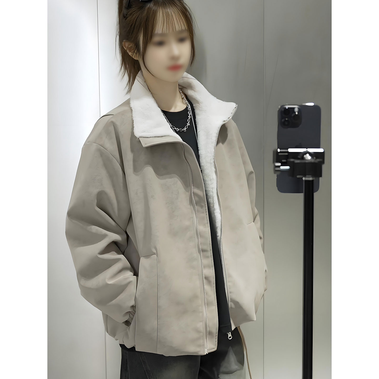 扎染PU皮棉服外套男加绒加厚棉衣