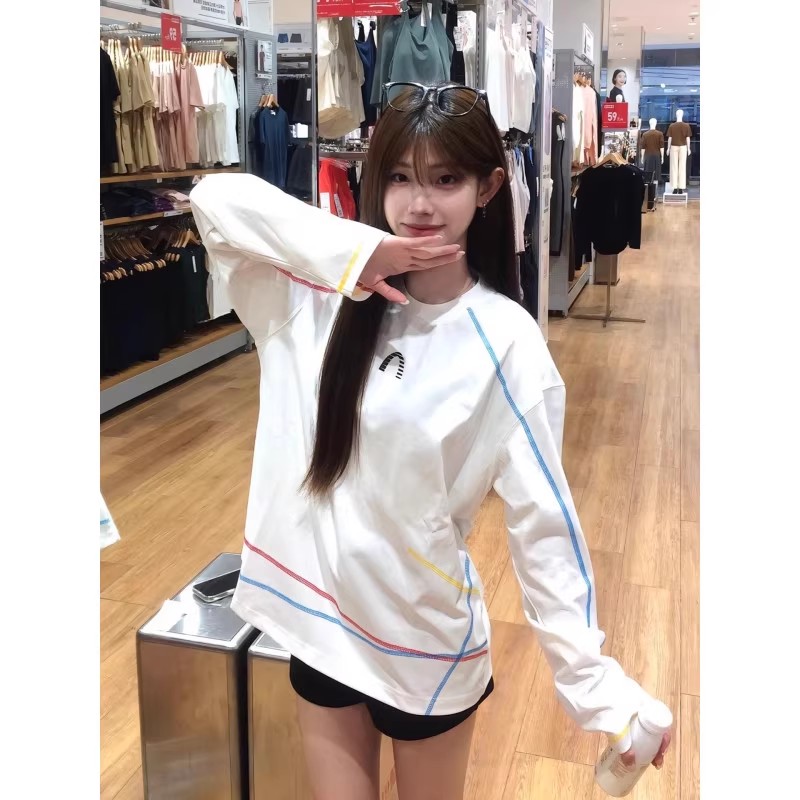白色美式哈苏线防晒长袖t恤男女夏季凉感速干宽松户外运动骑行服