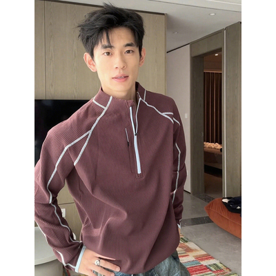 半拉链运动卫衣男哈苏线长袖t恤