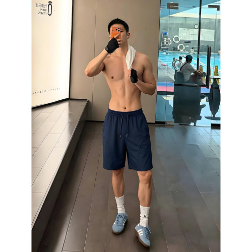 藏青色美式斜切速干短裤男款夏季