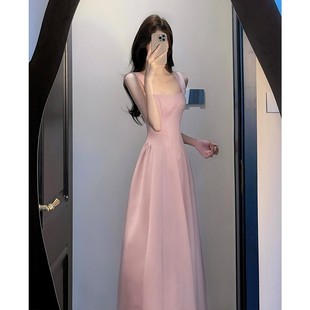 粉色吊带连衣裙女夏季礼服漂亮夏日绝美富家小千金长裙子2025新款