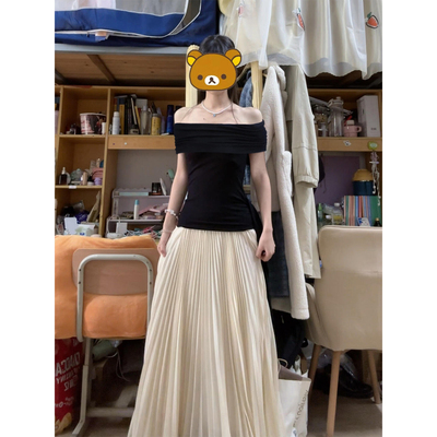 黑色一字肩短袖T恤修身赠运费险