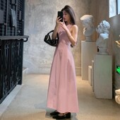 小裙子2025新款 浅粉色连衣裙女法式 独特漂亮背心伴娘礼服绝美长款