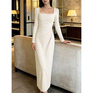 白色订婚礼服领证登记小白裙子年会小个子连衣裙女秋冬轻奢高级感