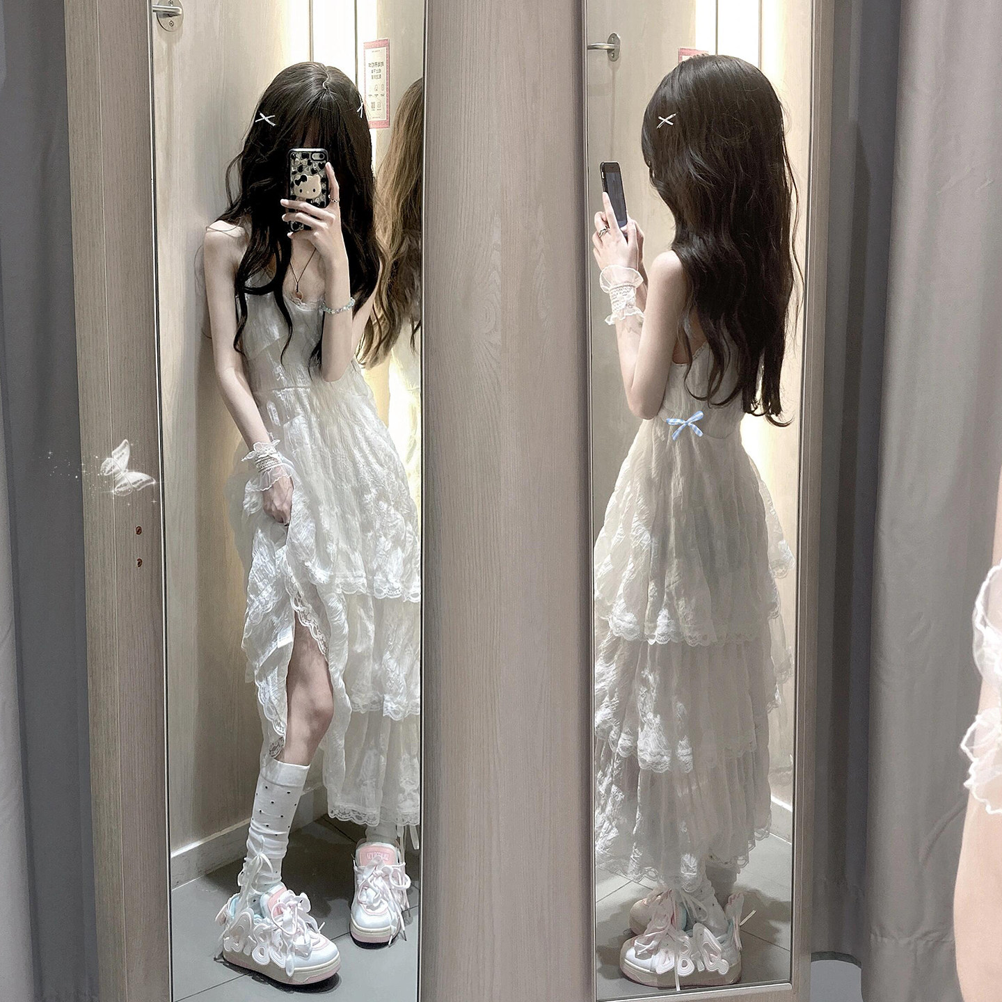 内搭长款蛋糕裙子白色吊带连衣裙女春夏季小众白月光初恋小白纱裙