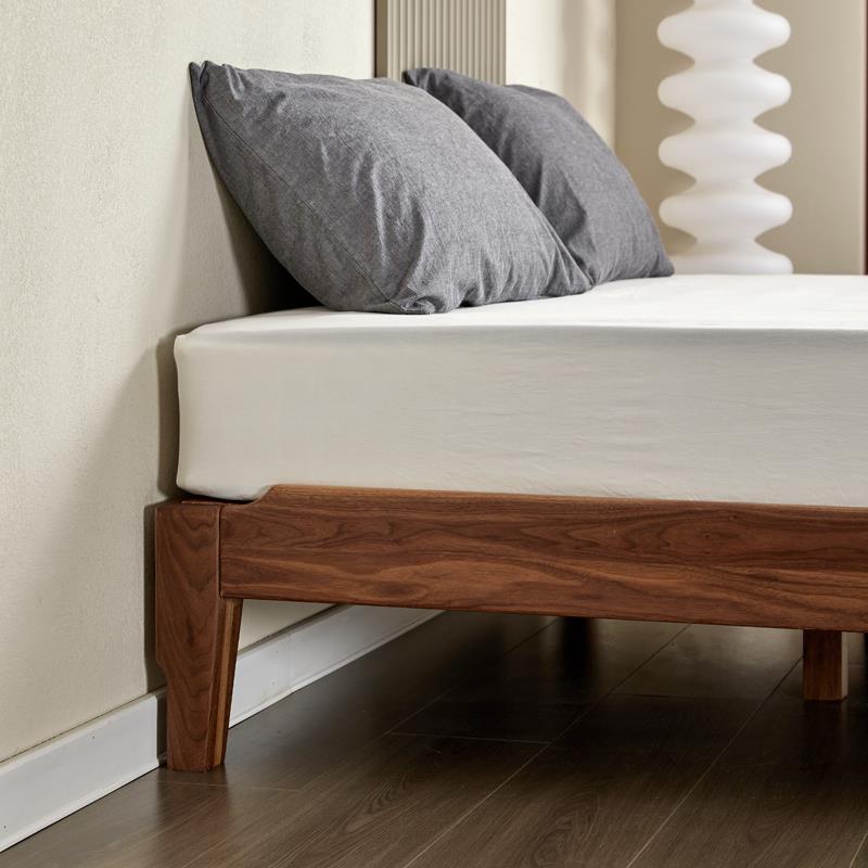 9C无床头全实木床主卧黑胡桃木床简约加高小户型榻榻米无靠背床家