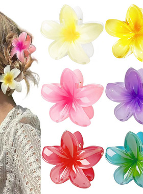 跨境货源鸡蛋花抓夹亚马逊热销发饰彩色花朵发爪盘发马尾鲨鱼夹