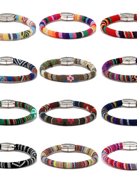 复古简约波西米亚风民族风布艺棉绳磁铁扣手链 友谊百搭布绳手饰