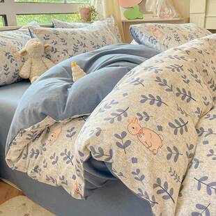 新款加厚原棉磨毛四件套秋冬保暖床单被套宿舍三件套亲肤床上用品