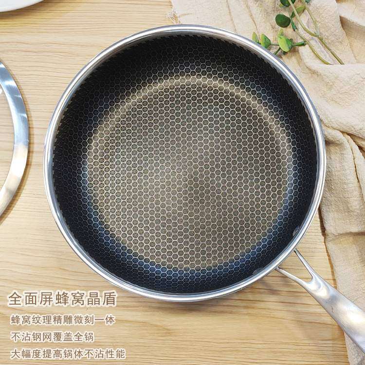 304不锈钢蜂窝不沾煎锅  牛排煎锅盘 双面屏平底锅家用炒菜锅具