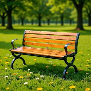 公园椅户外休闲实木长椅子塑木公共座椅园林庭院凳铁艺铸铝长凳椅