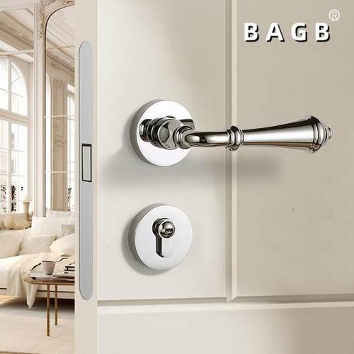 BAGB美式亮银色门锁室内卧室北欧亮络静音房间门锁磁吸木门把手锁