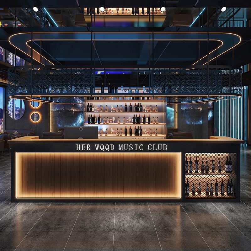 餐厅工业风清吧前台接待台复古收银台铁艺台球厅弧形转角酒吧吧台