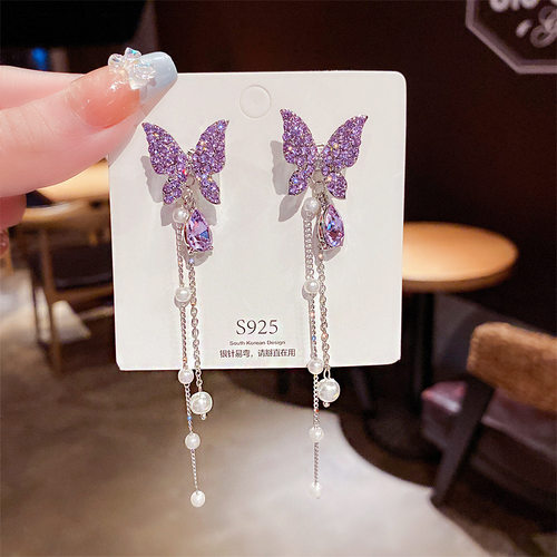 XP17 仙气甜美蝴蝶耳饰高级感名媛风长款珍珠流苏显脸瘦 earings