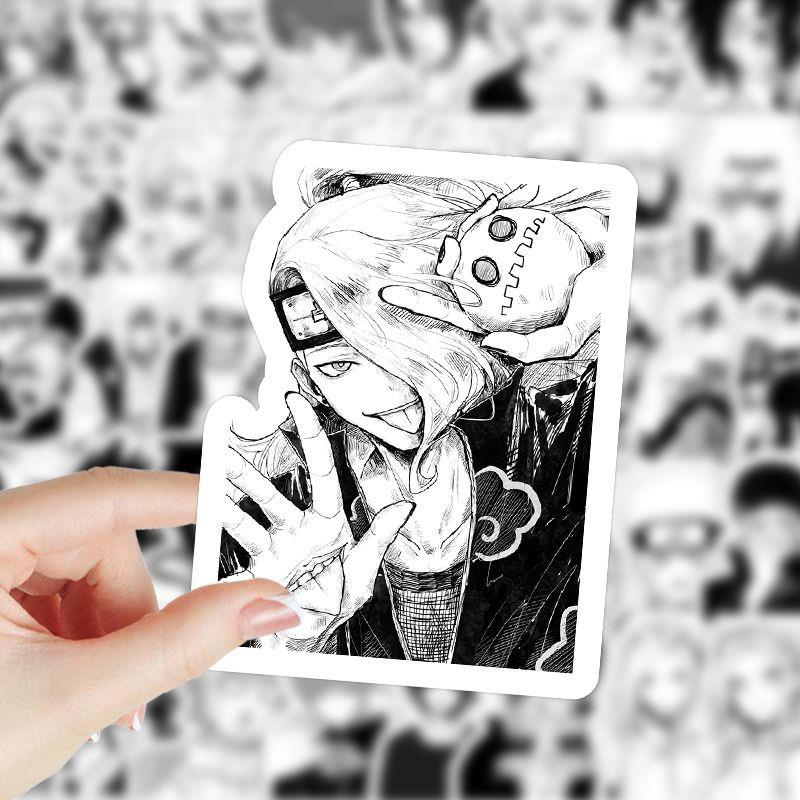 新款204张黑白火影忍者贴纸diy手机壳笔记本电脑涂鸦手账装饰防水