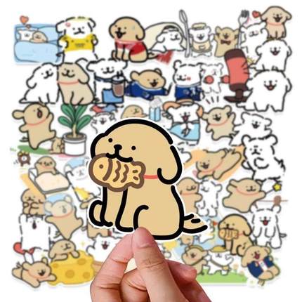 卡通q版线条小狗贴纸手机壳笔记本电脑iPad行李箱装饰素材防水贴