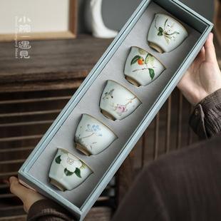 礼品 陶瓷汝窑品茗杯手绘功夫茶具单杯茶盏开片可养主人杯茶杯套装