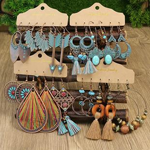 热卖时尚创意多件套耳环几何流苏波西米亚复古耳环直销耳饰女