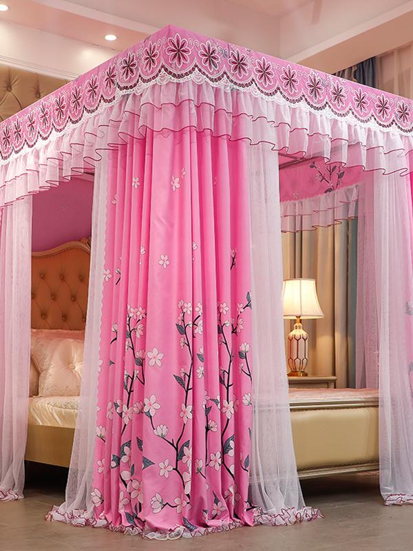 丽思幔宫廷落地双层蚊帐遮光床帘一体式家用加厚卧室公主风床幔