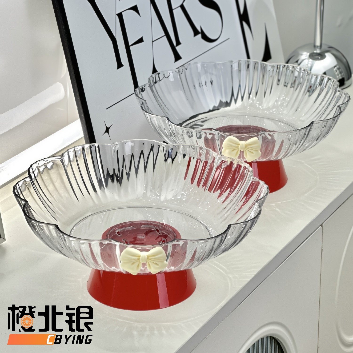 橙北银ins风蝴蝶结零食盘大容量花瓣边高脚沥水果盘糖果盘水果盘,餐饮具,果盆/果盘/果篮,淘宝优惠券,粉丝福利购,淘宝优惠卷