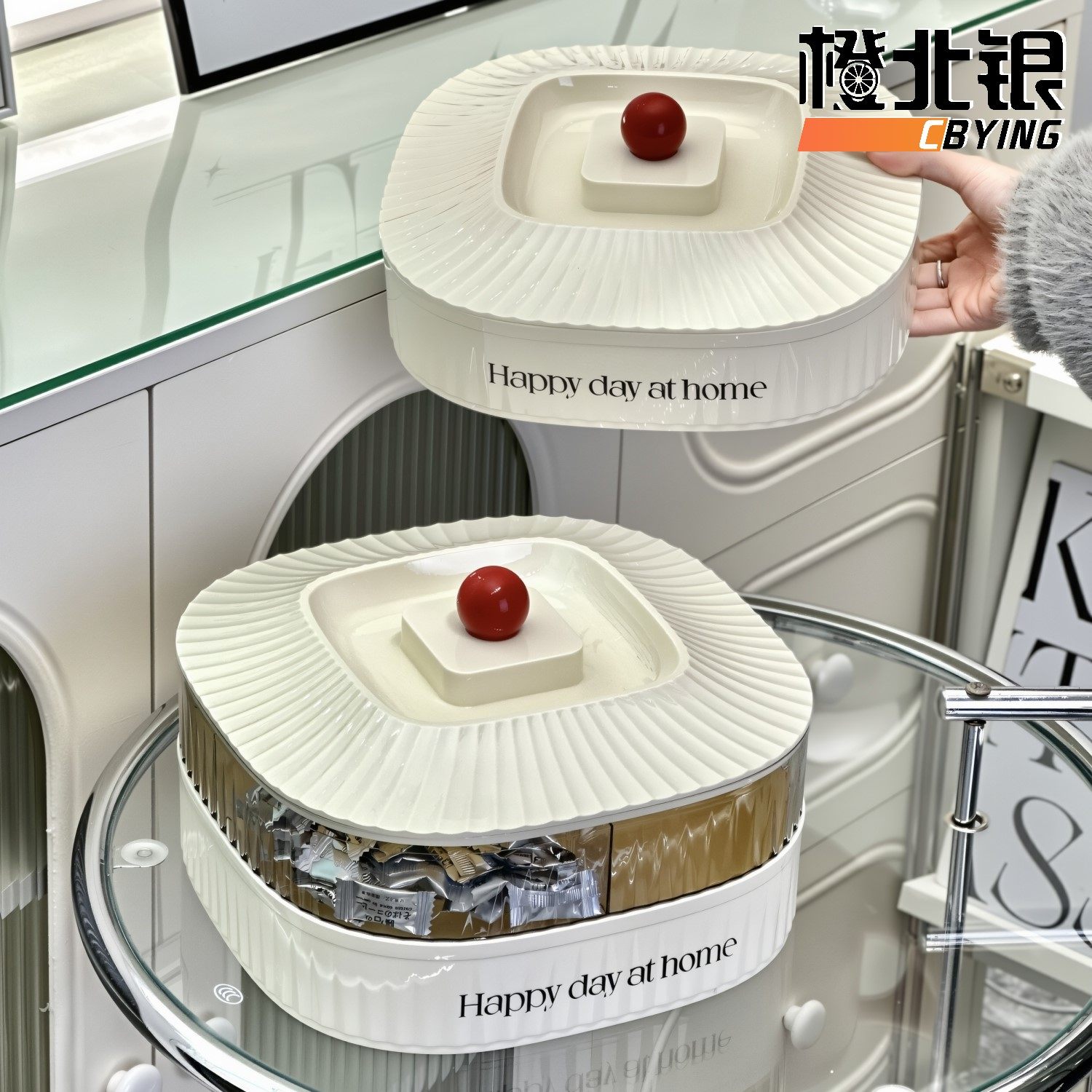 橙北银ins风奶白款糖果盒多巴胺圆珠零食糖果分格装果盒带盖防尘,餐饮具,果盆/果盘/果篮,淘宝优惠券,粉丝福利购,淘宝优惠卷