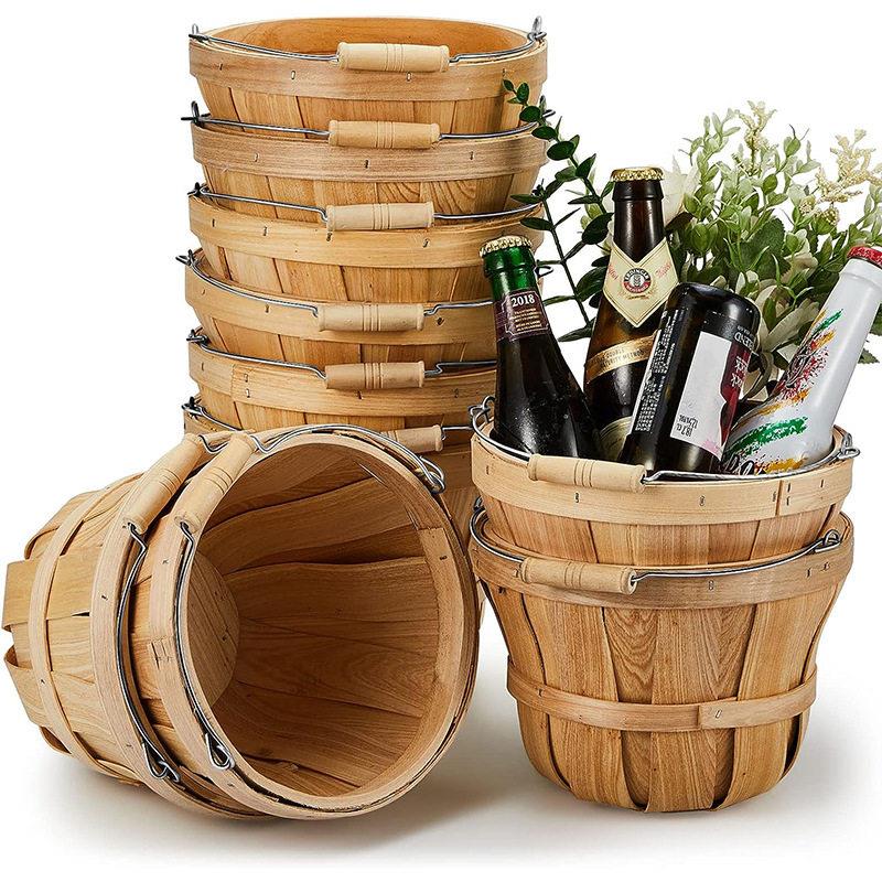 木片篮子跨境乡村零食收纳篮子手工编织框收纳篮子手提篮子