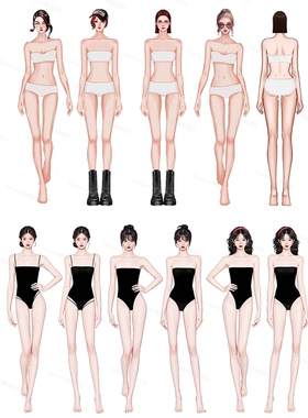 服装设计模特素材procreate人体内衣免扣psd正背工艺模版型效果图