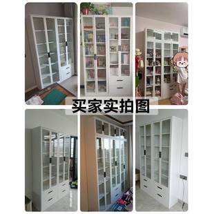 钢制书柜带玻璃门家用防尘客厅现代简约落地铁艺书架组合展示柜