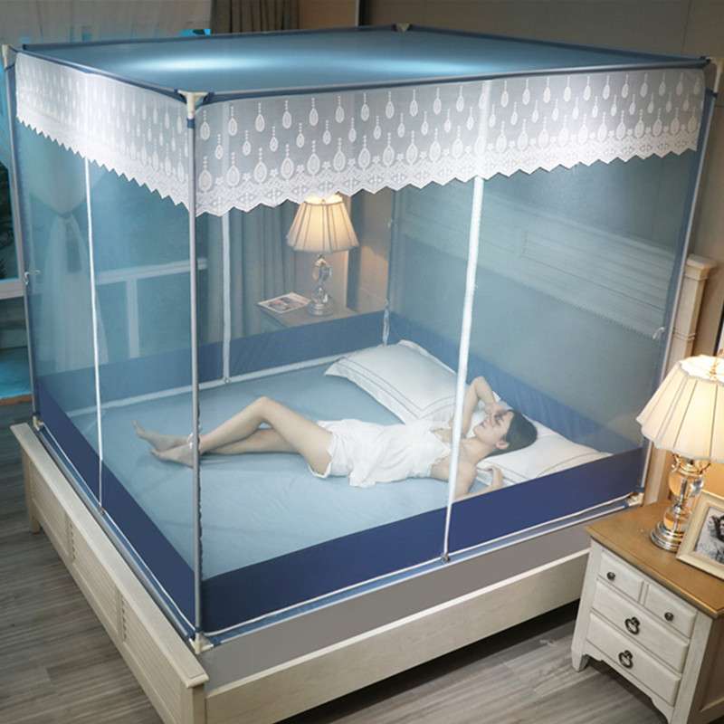 新款拉链蚊帐1.5米加密蒙古包1.8m床公主风儿童防摔家用加厚支架