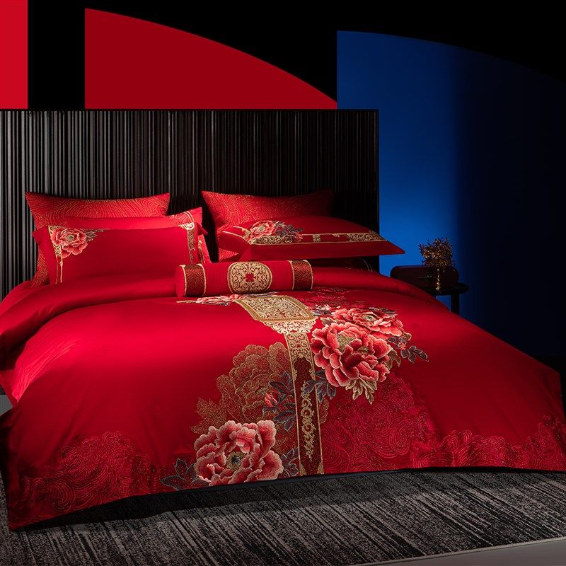 思辰高档婚庆四件套结婚床上用品中E式大红婚嫁婚床喜被全棉新婚,床上用品,婚庆床品套件,淘宝优惠券,粉丝福利购,淘宝优惠卷