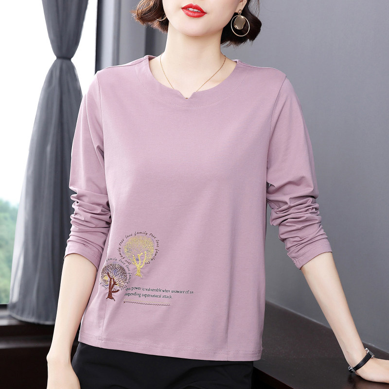 纯棉长袖t恤女i 宽松上衣中老年洋气秋衣外穿妈妈装休闲打底衫百