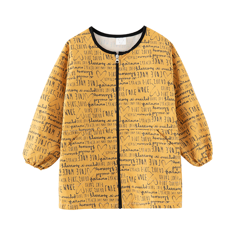 女宝宝儿童防水罩衣拉链q秋冬韩版画画美术围裙吃饭羽绒服防脏罩