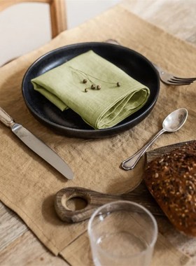 100%纯色亚麻餐巾家用45X45CM高档餐口布酒店擦杯布西餐垫32.X44C