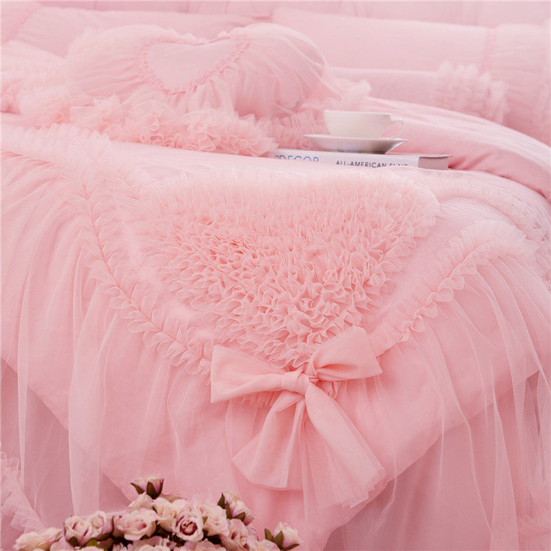 粉色公主韩版全棉100花边床裙y四件套纯棉蕾丝1.8床单婚庆床上用