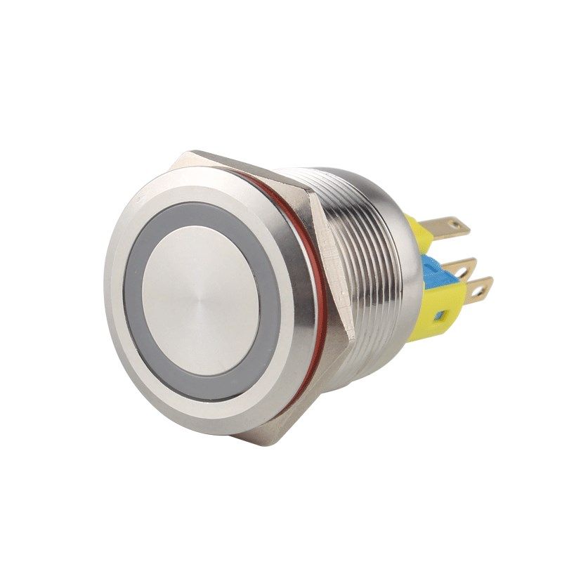 22mm金c属按钮开关平头环形带灯符号自复位小型防水圆形微动5v220