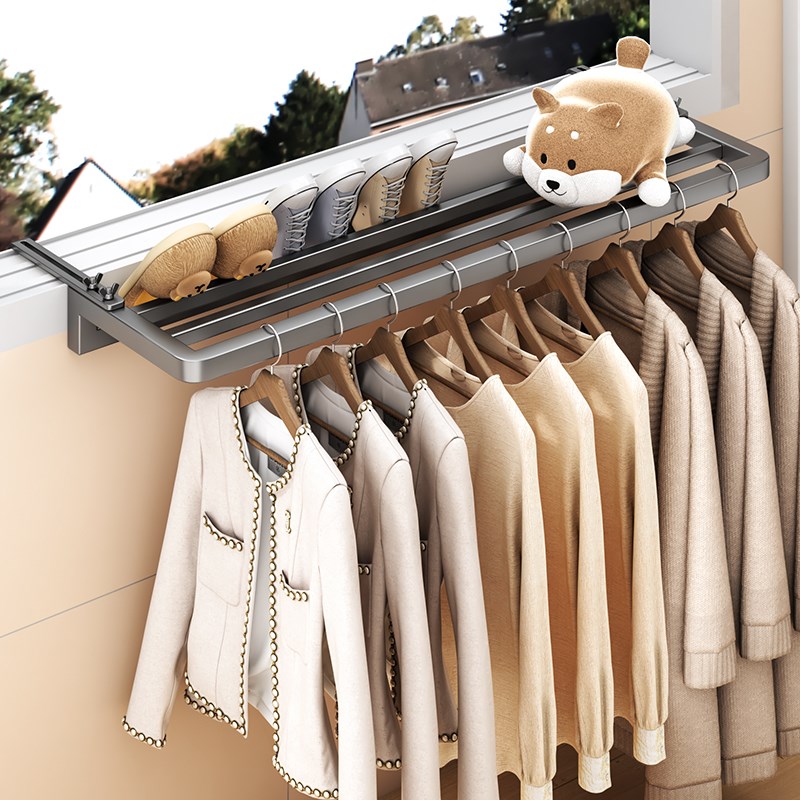 阳台晾衣神器防盗窗护栏s杆窗外晾衣架窗户晾晒杆窗台伸缩晒鞋架