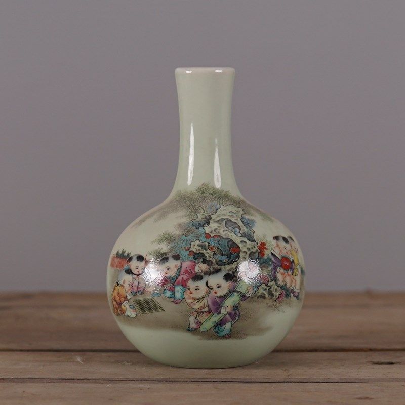 仿大清乾隆粉彩富贵长寿图小胆瓶 仿古瓷器Q摆件古玩老货收藏品
