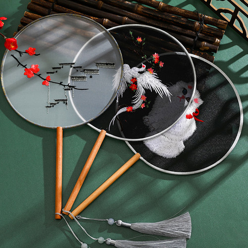 刺绣手工自绣diy制作夏季绣z品初学者团扇成品古风丝带戳戳苏绣