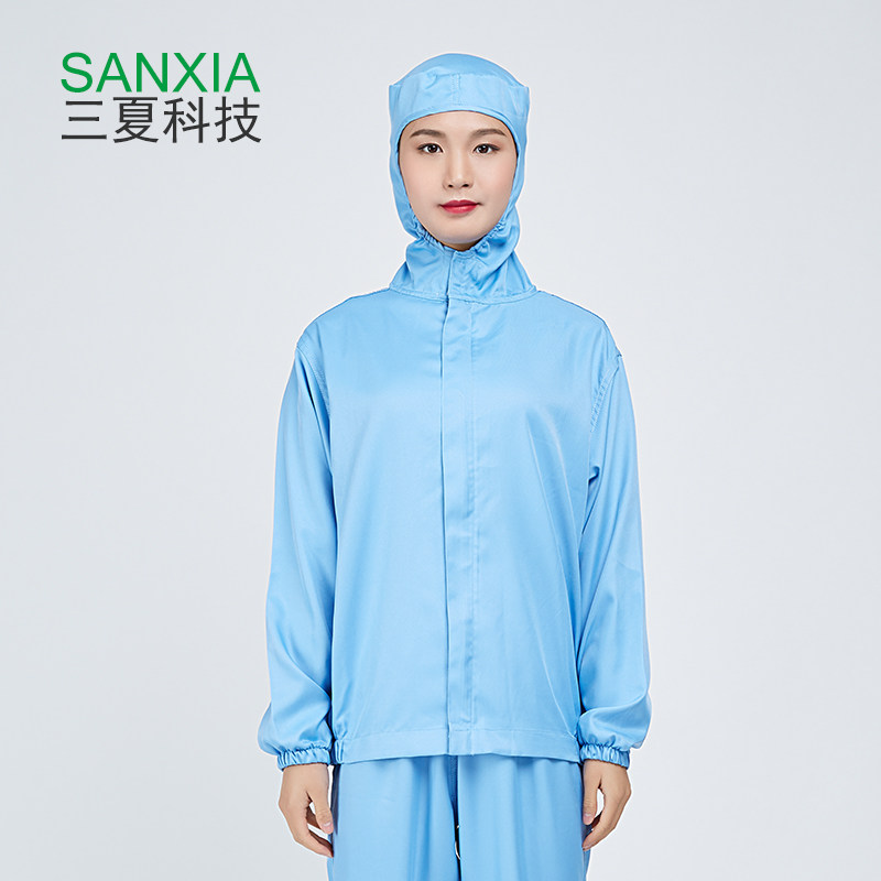 食品厂工作服工厂车间专用工人工服套装连帽防尘S服浅蓝色吸汗透