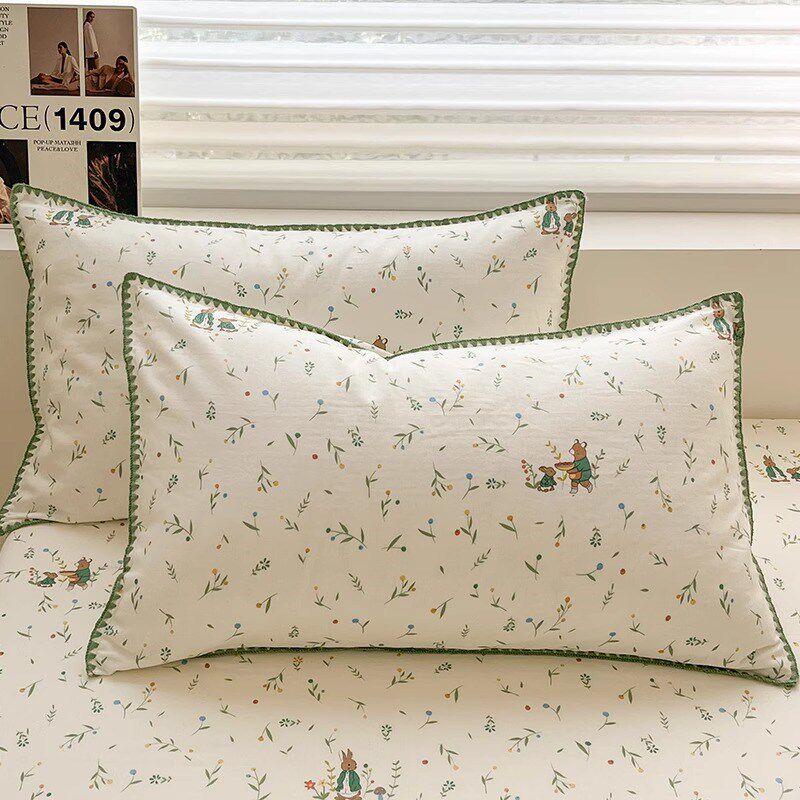 A类纯棉双层纱h枕套一对装48x74夏季成人枕头套单个全棉枕芯内胆