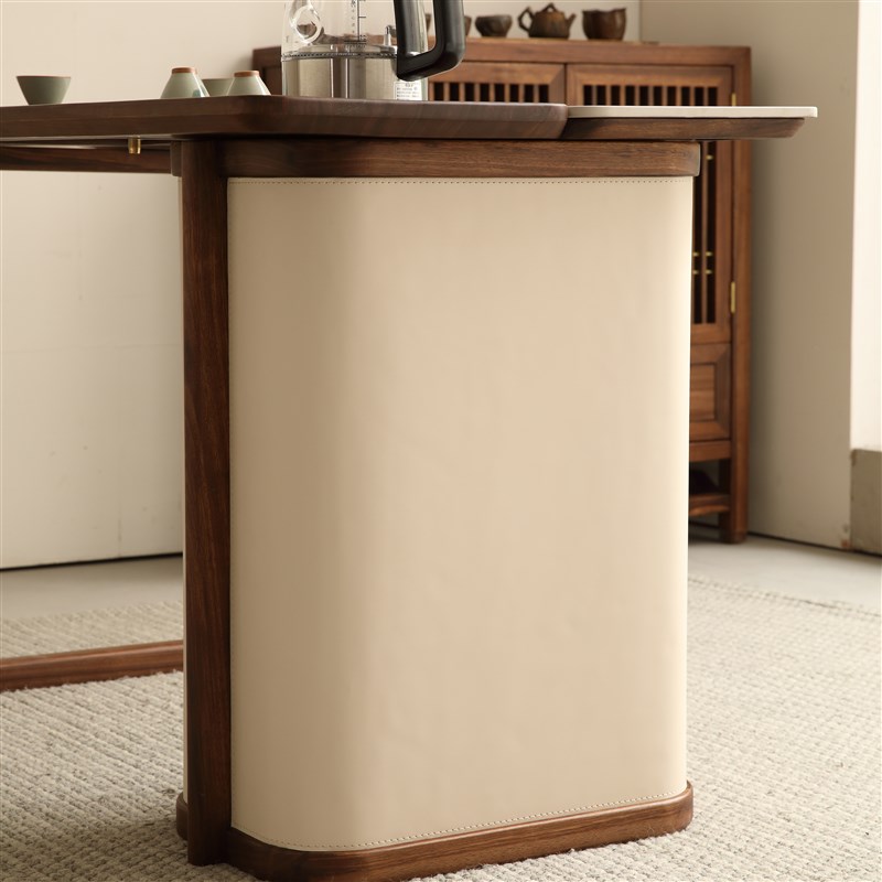 新中式阳台茶桌简约家用小茶台乌金木茶桌椅茶盘R一体黑胡桃色茶