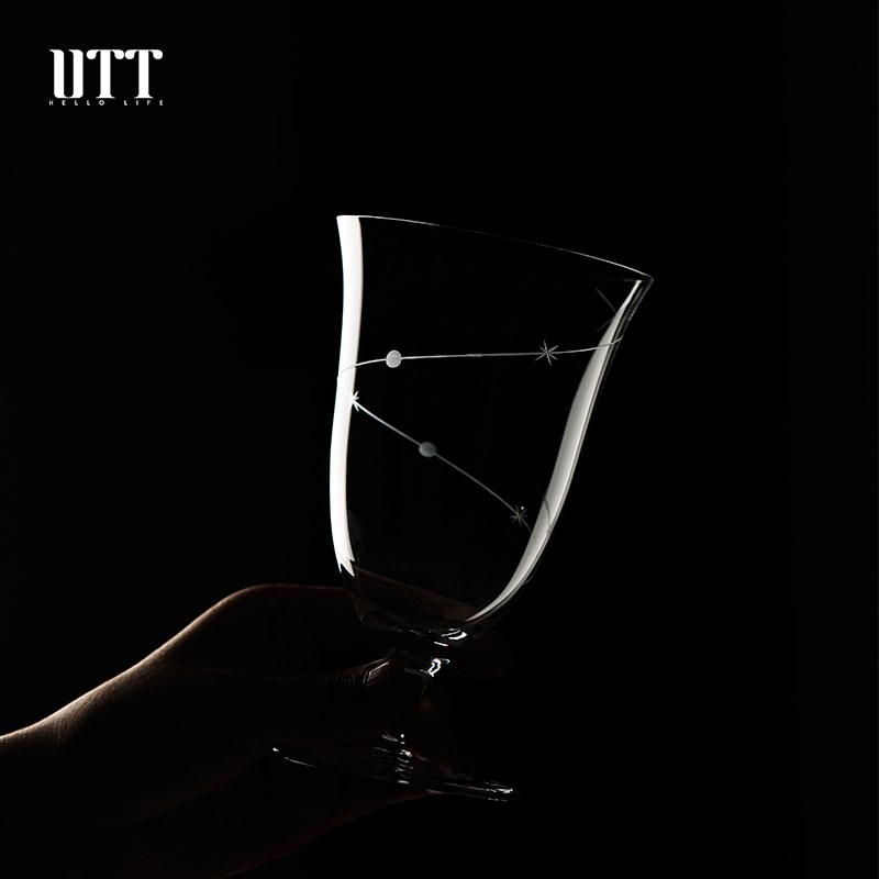 星空玻璃酒杯刻花高脚杯女生高颜值创意微醺鸡尾T酒水杯咖啡杯茶