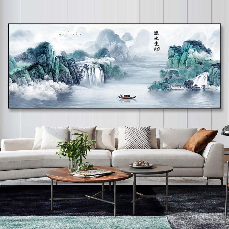 流水生财2023年新款十字绣线绣客厅山水风景大画手工X自己刺绣大