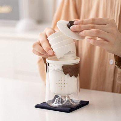 玻璃旅行茶具套装便携式收纳包户外露营泡K茶壶快客杯一壶四杯定