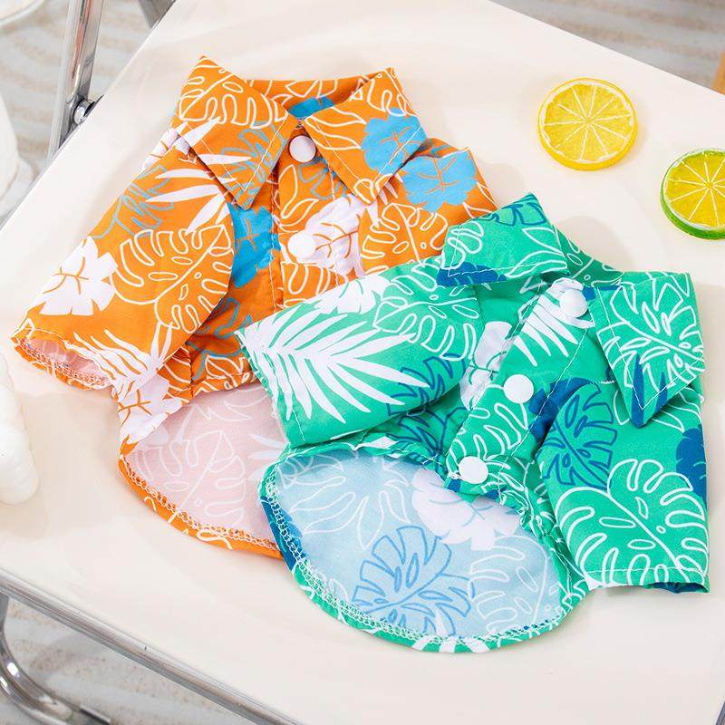 宠物沙滩树叶衬衫夏威夷狗狗猫咪金毛衣服春夏薄款透气T恤衫韩版