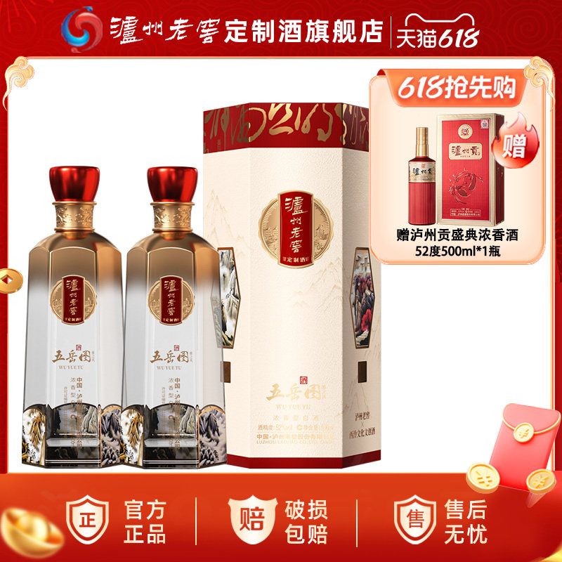 泸州老窖定制酒五岳图雅之风52度浓香型白酒500ml*2瓶端午送礼