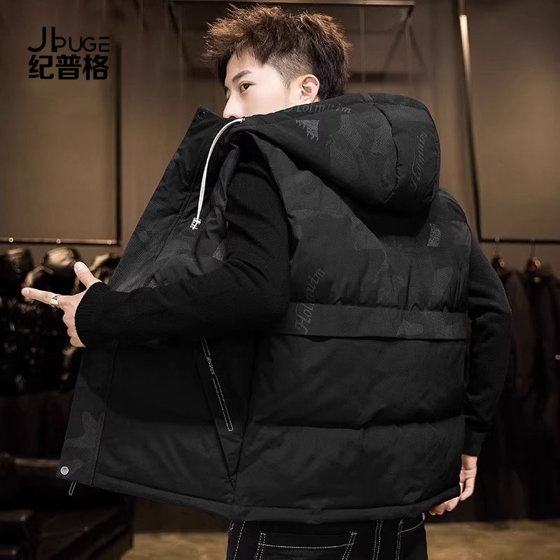 纪普格连帽羽绒马甲男士坎肩背心冬季新款潮牌加厚保暖马夹外套男